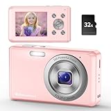 Digitalkamera,HD 1080P Fotokamera Kompaktkamera mit 32GB Karte, 48MP Fotoapparat 2,4 '' LCD 16X Digital Zoom Digital Kamera für Kinder, Mädchen,Teenager, Jungen, Anfänger(Rosa)