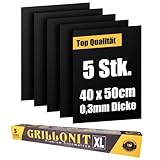 GRILLONIT Grillmatte für Gasgrill und Elektrogrill 5er Set 50x40 bis 300°C Antihaft, Grill Zubehör Geschenk, Backmatte, Dauerbackmatte für Backofen Backofenmatte hitzebeständig Weber Style – Schwarz