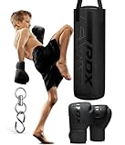 RDX Gefüllt Boxsack Kinder,60 cm Hängend Box Set Für Boxen Kickboxen MMA Muay Thai Karate, Punchingsäcke für Jungen Mädchen, Maya Hide Leder Kids Punching Bag