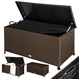 Casaria® Gartenbox Auflagenbox mit Rollen 420L Stauraum UV-beständig Handgriffe Gasdruckfeder Wetterfest 122x56cm Garten Balkon Aufbewahrungsbox Braun