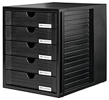 HAN Schubladenbox SYSTEMBOX mit 5 geschlossenen Schubladen für Unterlagen bis DIN C4, Schreibtisch oder im Schrank, inkl. Auszugsperre + Beschriftungsclip, möbelschonende Gummifüße, 1450-13, schwarz