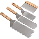 Edelstahl Metall Pfannenwender Set - Grillschaber Flachspachtel Pfannkuchen Flipper Hamburger Pfannenwender - Metall Utensil ideal für BBQ Grill flache Oberseite Gusseisengrill - Zubehör