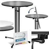 Beautissu Stehtisch klappbar 60 cm Schwarz Bellini – Kratzfest Stabil Wetterbeständig – Stehtische Outdoor Bistrotisch Rund Montage leicht Halterung vormontiert– Biertisch Partytisch Klappbar Bartisch