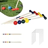 YRHome Krocket Spiel Outdoor Croquet Set Gartenspiel Krocketspiel Geschicklichkeitsspiel aus Holz Traditionelle Holzspielzeug für 4 Spieler Kinder Erwachsene mit Holzheringe Schlägeln Bällen Wickets