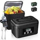 Aurevit Elektrische Lunchbox mit Akku, 1.4L Electric Lunch Box mit intelligenter Mahlzeitenplanung und automatischer Warmhaltefunktion, Beheizbare Lunchbox mit Isoliertasche & Kühlakkus (Schwarz)