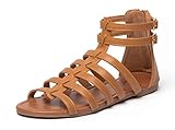 katliu Riemchensandalen Damen Flach Römersandalen Sommer Leder Bohemian Strand Sandalen Braun 39