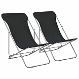 CIADAZ Klappbare Strandstühle 2 STK Campingstuhl, Floor Chair, Beach Chair, Sonnenstuhl, Strandsessel, Anglerstuhl, Klappstuhl, Stahl und Oxford-Gewebe Schwarz