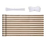 Sekey Balkon Sichtschutz Balkonabdeckung HDPE 220 g/m², 75x600cm, Leicht Transparent Wind- und UV-Schutz Wetterfest, mit Ösen, Nylon Kabelbinder und Kordel, Braun-Gelb Gestreift