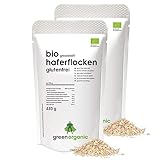 Bio Haferflocken glutenfrei, Großblatt, kernig, Frühstücksflocken, für Porridge, ohne Zucker greenorganic (2x 450g)