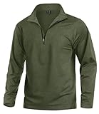 KEFITEVD Fleece Shirt Herren Ski Pullover Herren Langarm 1/4 Zip Winter Fleece Pullover Outdoor Oberteil Running Training Shirt Sport Männer Warm Langarmshirt Dunkeloliv 2XL