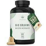 Bacopa Monnieri Brahmi - Hochdosiert: 1.500mg mit 2,5% Bacoside - Big Pack: 360 Kapseln - Brahmi Kapseln Bio, Kleines Fettblatt - Ayurveda, vegan - Ohne Zusätze - TRUE NATURE