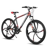 Hiland Mountainbike, 6 Speichen, 21 Gänge Schaltung, Aluminium Rahmen 26 Zoll Räder, Scheibenbremse Fahrrad für Männer Frauen Herren MTB-Fahrrad, Schwarz