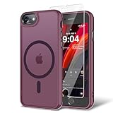 BPOASE Schutzhülle für iPhone SE 2022/2020, iPhone 7/8 Hülle mit Displayschutzfolie, [kompatibel mit Magsafe], ultradünn, durchscheinend, matt, stoßfest, Weinrot