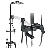 Schwarzer Duschhahn Badezimmer Duschmischer Kran Drehbarer 15cm langer Auslauf Regendusche Set Duschspray Duschsäule(Black ABS 3Ways)
