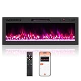RELAX4LIFE 50' Elektrokamin mit heizung, deko Wandkamin mit App- und Fernbedienung, schwebender Kamin mit LED-Ambientelicht & 3D-Flammeneffekt, Einbaukamin 750W/1500W, 12 Flammenfarben, 12H-Timer