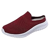 Lässige rückenfreie Pantoletten für Damen, leicht, bequem, orthopädische Fußgewölbeunterstützung, Unisex, atmungsaktive Netz-Sneaker für Damen, Fitness, Fitnessstudio, Sport, Joggen, Tennis, rot, 37.5