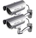 CYYSHR 2 Stück Kamera Attrappe mit LED-Licht, für den Innen- und Außenbereich, Wandhalterung, Dummy Kamera, Überwachungskamera Attrappe, Drahtlos, Silber