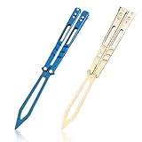 MEGYAD Butterfly Trainer 2 Stück: Butterfly Messer zum Üben Ungeschärfte Klinge Butterfly Kamm Edelstahl für Balisong Trainingsmesser AnfäNger-Der Flipping Tricks üBt (Weiß + Blau)