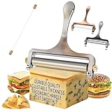 TOPULORS Edelstahl-Käseschneider mit Draht – Handlicher käsehobel für Mozzarella, Cheddar, Gruyère – inkl. 1 Ersatzdraht – Verstellbare Schnittdicke für Käseblöcke (Silber)