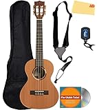 Kala KA-ASCP-T Tenor-Ukulele aus massivem Zedernholz, mit Gigbag, Gurt, Stimmgerät, Austin Bazaar Anleitungs-DVD und Poliertuch