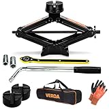 VERDA Scherenwagenheber 2500kg, Wagenheber 110-420 mm + 2X Gummi + Radmutternschlüssel + Ratschenschlüssel + Tasche, vergrößerte Stahlplatte, PKW SUV MPV (SN4575 (110-420 mm))