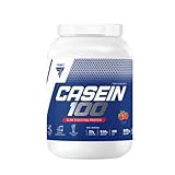 Trec Nutrition - CASEIN 100 - Frei absorbierbares mizellares Casein-Proteinpulver, vor dem Schlafengehen eingenommen, EAA-Aminosäuren, geringer Zuckergehalt, 600g JAR, STRAWBERRY