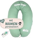 sei Design XXL Stillkissen Seitenschläferkissen - Musselin-Bezug personalisiert mit Namen Geburtsdatum: personalisierte Geschenke zum Geburt Baby Geschenk für Junge oder Mädchen