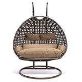 Home Deluxe - Hängesessel Twin - Braun, Höhe 200 cm - inkl. Gestell, Sitz- und Rückenkissen I Polyrattan Hängestuhl Gartenschaukel Hängekorb