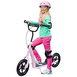 HOMCOM Kinderroller mit Hinterbremse Kickscooter 12 Zoll Tretroller Roller Scooter Cityroller für Kinder Kickboard Höhenverstellbar Stahl Eva Rosa 120 x 52 x 80-88 cm