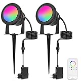 Richsing Gartenbeleuchtung, 10W RGB Gartenleuchte LED mit Erdspieß,IP67 Wasserdicht Spot LED Dimmbar,Gartenstrahler mit Fernbedienung, Gartenlampe mit Kabel Stecker, LED Strahler Außen(DC/AC 12V)