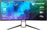 Acer Predator X34GS Gaming Monitor 34 Zoll (86 cm Bildschirm) QHD, 180Hz OC DP/TypeC, 144Hz DP, 100Hz HDMI, 1ms (G2G), 2xHDMI 2.0, 2xDP 1.4, höhenverstellbar, GSync Compatible, HDMI VRR, Schwarz