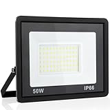Fynokst 50W LED Strahler Außen Innen, 5400LM Superhell Außenbeleuchtung, 6000K Tageslichtweiß, IP66 Wasserdicht LED Aussenleuchte für Garten, Garage, Sportplatz, 1 Stücke