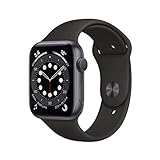 Apple Watch Series 6 GPS, 44 mm Space Grey Aluminiumgehäuse mit schwarzem Sportband (Generalüberholt)