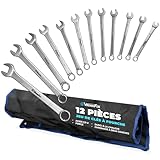 S&R WerkFix Ring-Maulschlüsselsatz 12-tlg. 6-22 mm aus CrV-Stahl, Gabelschlüssel lasermarkiert, mattiert, in der Tasche