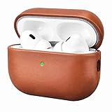 Leder Hülle für AirPods Pro 2 2022, ICARERFAMILY Premium Echtleder Stoßfeste Schutzhülle für Apple AirPods Pro 2 Kopfhörer Case (LED sichtbar) Unterstützung Wireless Ladegerät-Braun