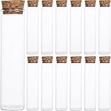 HEALSOPTHY 24 Stück Probenfläschchen aus Glas 50 ml mit Korken Kleine Transparente Laborflaschen für Flüssigkeiten Luftdichte Kleiner Aufbewahrungsfläschchen für Chemie und Pharma