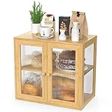 BAMBANG Bambus Brotbox für Küchentheke, Brotkasten Bauernhaus Brotbox mit 2 Türen, Holz Brotkasten Brotaufbewahrungsbehälter Halter für Selbstgemachtes Brot, Natur