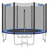 SONGMICS Trampolin Ø 305 cm, Gartentrampolin für Kinder mit Sicherheitsnetz, Randabdeckung, Leiter, 180 cm hohe gerade Stangen, Stahlrahmen, TÜV Rheinland GS-Zertifikat, blau STR10FT