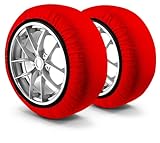 WALSER Schneeketten Alternative Active Qualitätssieger Sehr Gut*, 2er Set Textil Schneeketten, Auto Schneeketten Stoff, Car Snow Chains, Anti-Rutsch Schneesocken Winter, Textilschneeketten rot XL