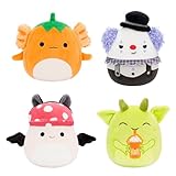 Squishmallows Original Halloween-Figuren in 4 Teilen, 12,7 cm (5 Zoll) Gabin Kürbis Axolotl, Fitzy Goblin hält Latte, Malcolm Fledermaus Pilz, Ms. K Purple Clown – offizieller Jazwares Plüsch (klein)