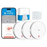 Meross Matter Rauchmelder vernetzt, Smart Feuermelder WLAN mit Dual-Lichtsensor, Brandmelder mit APP Warnmeldung, Rauchwarnmelder mit 0,8 mm Insektennetz, 33 mm, mit MSH450 Hub, 3 Stück