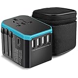 Reiseadapter Weltweit Universal Reisestecker Adapter mit 4USB, 1USB C 15W Schnelles Laden und 1AC Steckdose, Internationaler Steckdosenadapter, Travel Adapter mit UK EU USA AUS Stecker, 224+ Ländern.