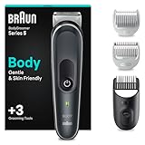 Braun Bodygroomer Series 5, Elektrischer Körperrasierer Herren mit 3 Zubehörteile, Kabelloser Trimmer für Intimbereich und Körper, 100 Min Akku, Wasserdichter Körperhaartrimmer, BG5340, Grau