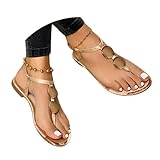 Hsternexy Sandalen Damen Sommer Flach Bequem Römer Zehentrenner Weite Sandaletten Elegant Boho Strand Riemchensandalen Flip Flops Breite Füße Leder Orthopädische Slipper mit Blumen Pantoletten