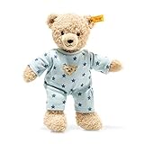Steiff Teddy and Me Teddybär Junge Baby mit Schlafanzug - 25 cm - Teddybär mit blauem Schlafanzug - Kuscheltier für Babys - weich & waschbar - beige/blau (241642)