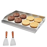 MOOTACO Edelstahl-Grillplatte, 58 x 37 cm, Seitenbrenner, Grillplancha, flache Grillplatte mit Griff, Dreifachbrenner, Herd, Grillplatte für den Außenbereich, Dreifachbrenner, Gasgrill