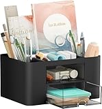 Kreativer & einfacher Schreibtisch-Organisator, 6 kariert, Kunststoff-Tisch-Organisator mit Schublade, multifunktionaler Schreibtisch-Organisator, Stifthalter für Schule, Büro, Zuhause (Schwarz)