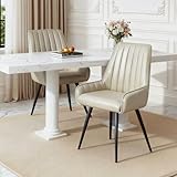 BonVache Esszimmerstühle 2er Set, Kunstleder Polsterstuhl Armlehnenstuhl Stühle, Küchenstuhl mit Rückenlehne, Armlehnenstuhl mit Metallbeinen, Sessel für Esszimmer, Wohnzimmer, Taupe