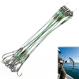 WUBAYI 20 Stück Angelhaken mit Vorfach (20cm Grün) - Stahlvorfach Hecht & Raubfisch Köder, Korrosionsfester Kohlenstoffstahl, Widerhaken für Süß/Salzwasser