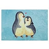 Mr. & Mrs. Panda Medium Glas Schneidbrett Pinguin umarmend - Eisblau - Glasschneidebrett, Paar, Liebe, Jahrestag, Verlobung, Hochzeit, glücklich, Schneidebrett